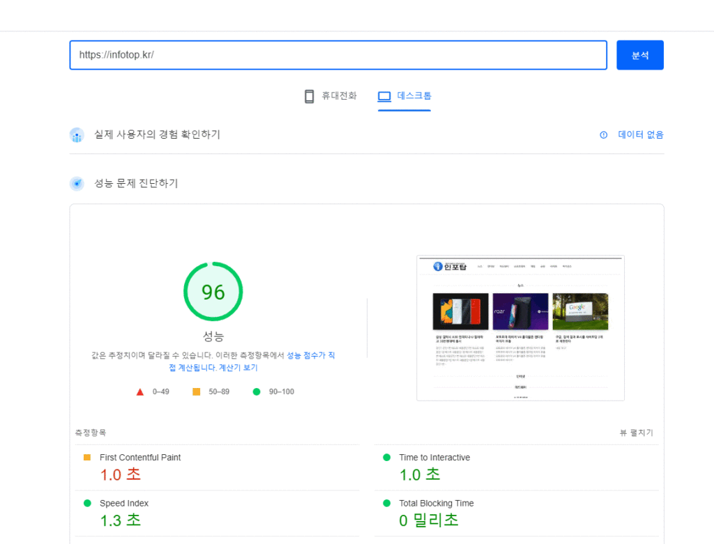 웹사이트 속도 측정