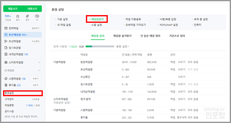 네이버 메일 용량 늘리기