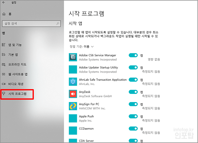 윈도우 10 시작프로그램 관리