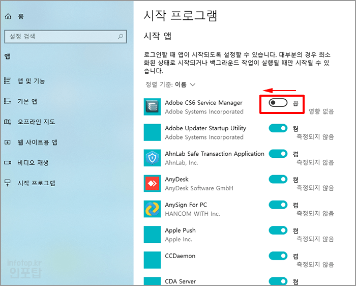 윈도우 10 시작프로그램 관리